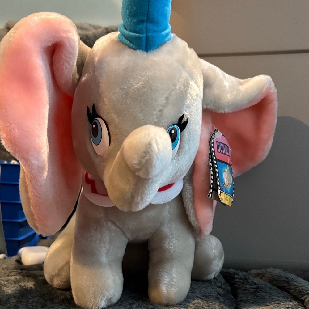 Vintage Dumbo Plush Toy - Gray and Pink